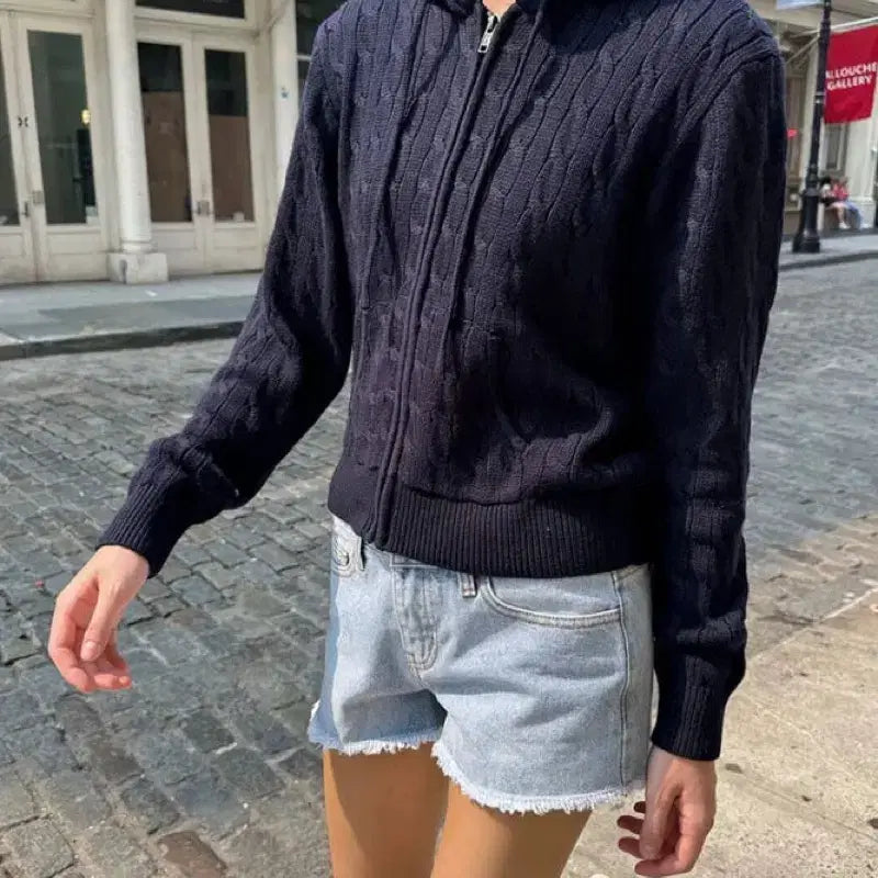 [BUNJANG] Brandy Melville Knit Zip-up Navy / 브랜디멜빌 니트집업 네이비 새상품