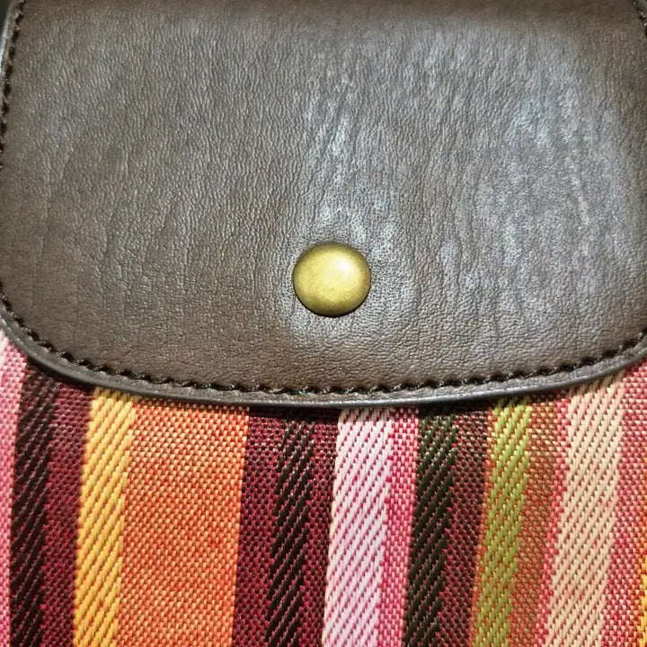 [BUNJANG] Color Stripe Tote Bag / 정말 예뻐요! 컬러 스트라이프 토트백 가죽 브라운 핸들 새상품