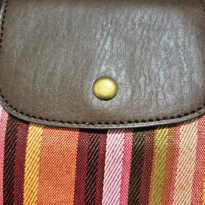 [BUNJANG] Color Stripe Tote Bag / 정말 예뻐요! 컬러 스트라이프 토트백 가죽 브라운 핸들 새상품