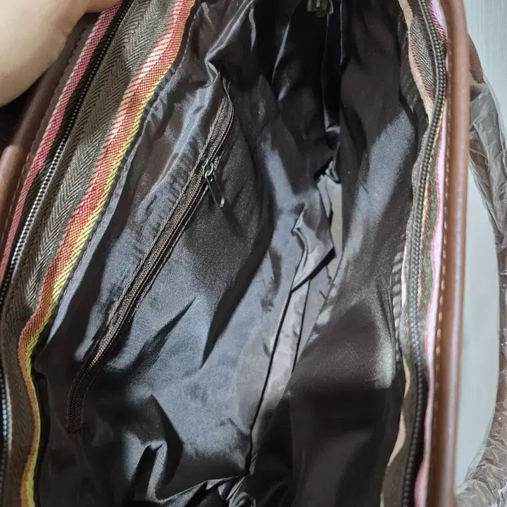 [BUNJANG] Color Stripe Tote Bag / 정말 예뻐요! 컬러 스트라이프 토트백 가죽 브라운 핸들 새상품