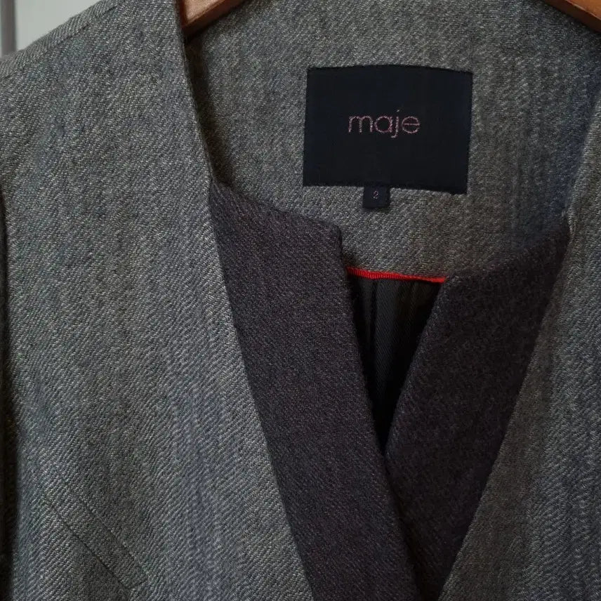 [BUNJANG] Majou Khaki Gray Color Block Wool Jacket / 마쥬 카키그레이 배색 노카라 울 자켓