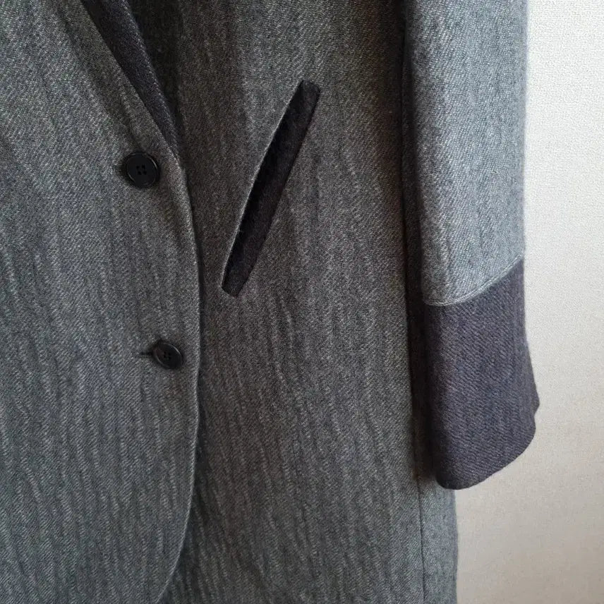 [BUNJANG] Majou Khaki Gray Color Block Wool Jacket / 마쥬 카키그레이 배색 노카라 울 자켓