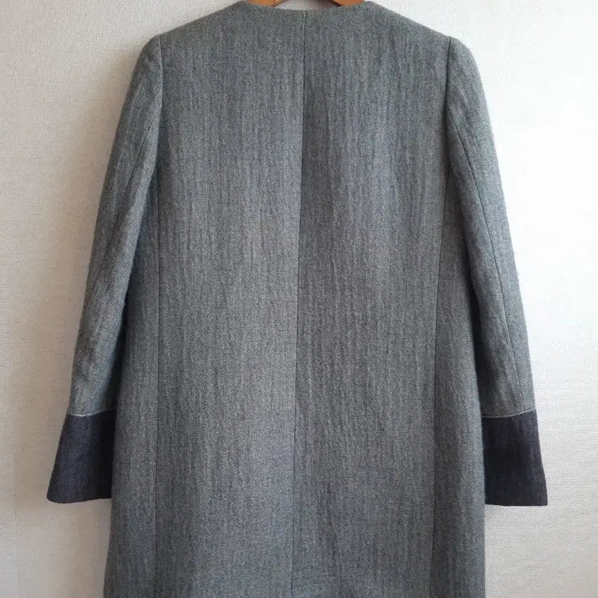 [BUNJANG] Majou Khaki Gray Color Block Wool Jacket / 마쥬 카키그레이 배색 노카라 울 자켓