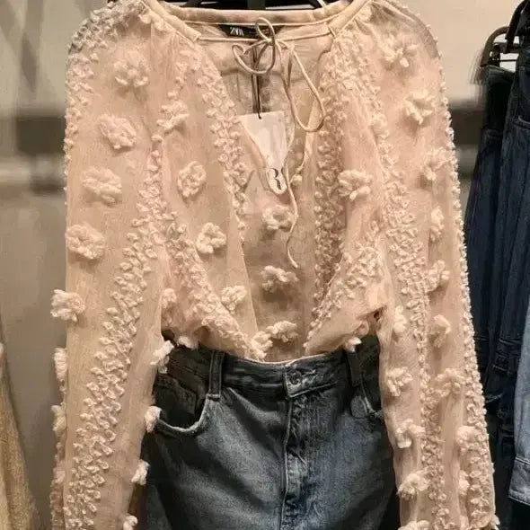 [BUNJANG] Flower Blouse Pink / 2025자라 플라워 블라우스 핑크 쉬폰