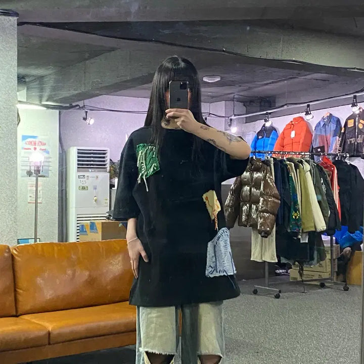 [BUNJANG] Ader Error B4160 T-shirt / 아더에러 멀티패치 블랙 반팔티 B4160