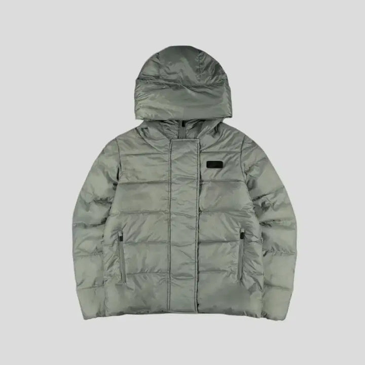 [BUNJANG] Nike Futura Logo Duck Down Padded Jacket / 나이키 그레이 블랙 퓨추라로고 립스탑 하이넥 덕다운 오리털 후드 패딩 점