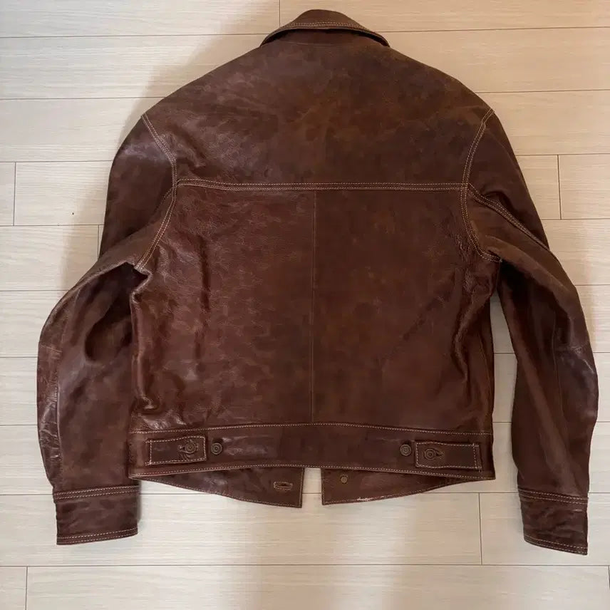 [BUNJANG] Zara Distressed Leather Trucker Jacket / (Ssize) 자라 디스트레스드 가죽 트러커 자켓