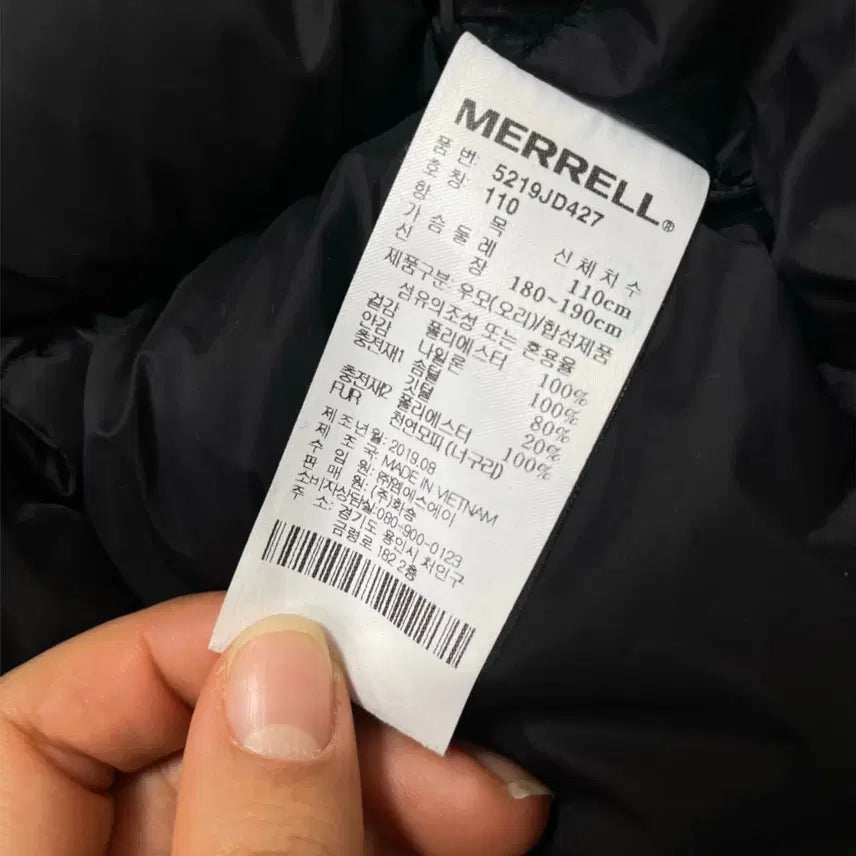 [BUNJANG] Merrell Hooded Heavy Down Padded Jacket 110 / 머렐 Merrell 블랙 덕다운 라쿤퍼 후드 헤비 패딩 점퍼 110