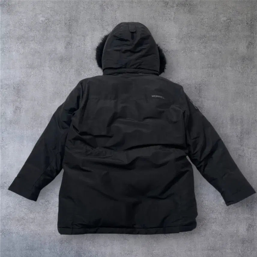 [BUNJANG] Merrell Hooded Heavy Down Padded Jacket 110 / 머렐 Merrell 블랙 덕다운 라쿤퍼 후드 헤비 패딩 점퍼 110