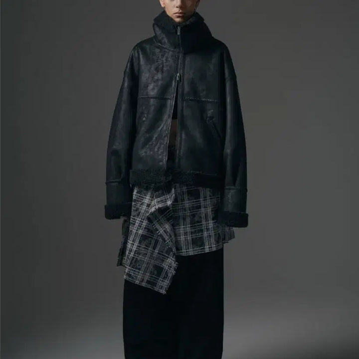 [BUNJANG] Triming Bird High Neck Zip-up Mouton Black / 트리밍버드 하이넥 집업 무스탕 블랙