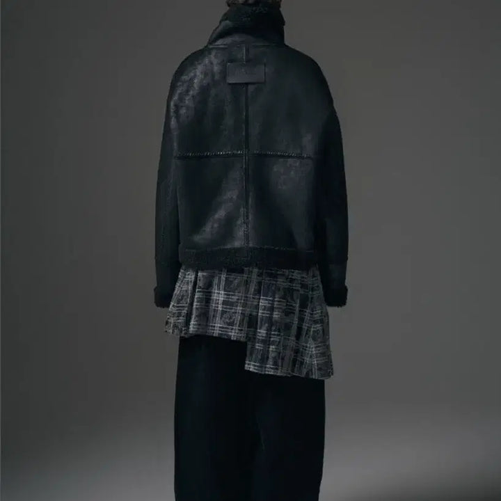 [BUNJANG] Triming Bird High Neck Zip-up Mouton Black / 트리밍버드 하이넥 집업 무스탕 블랙