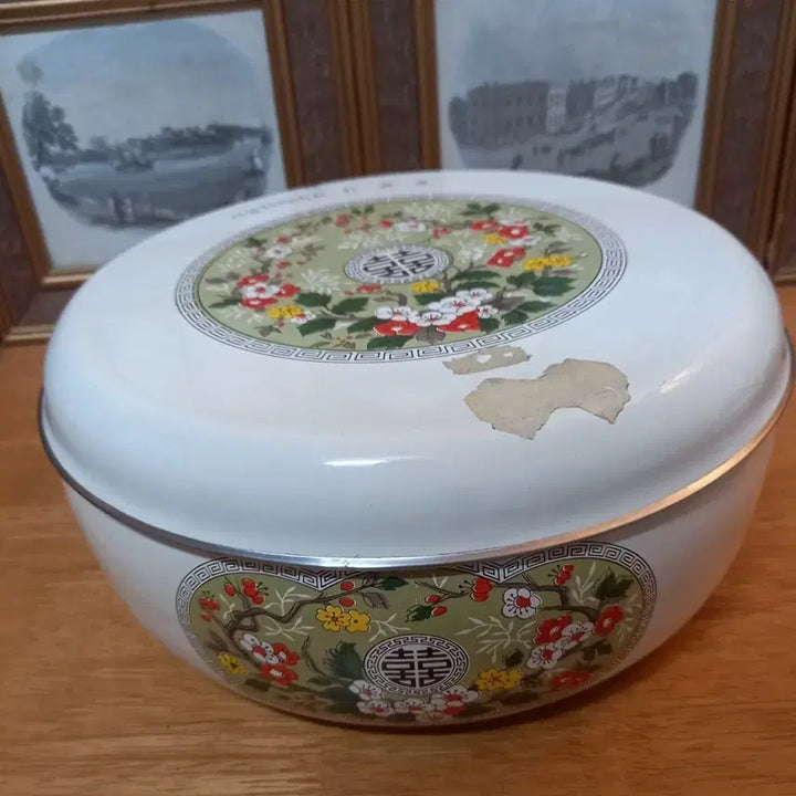 [BUNJANG] Vintage Flower Pattern Enamel Rice Pot / 빈티지 플라워 패턴 법랑밥통