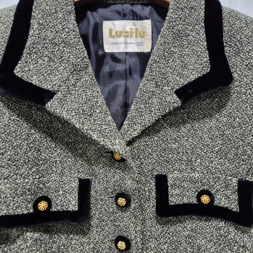 [BUNJANG] Bonne Nuit Tweed Velvet Point Jacket / (세일)JPN빈티지 본느리베 트위드 벨벳 포인트 자켓