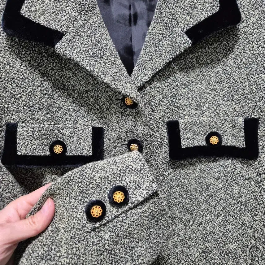 [BUNJANG] Bonne Nuit Tweed Velvet Point Jacket / (세일)JPN빈티지 본느리베 트위드 벨벳 포인트 자켓