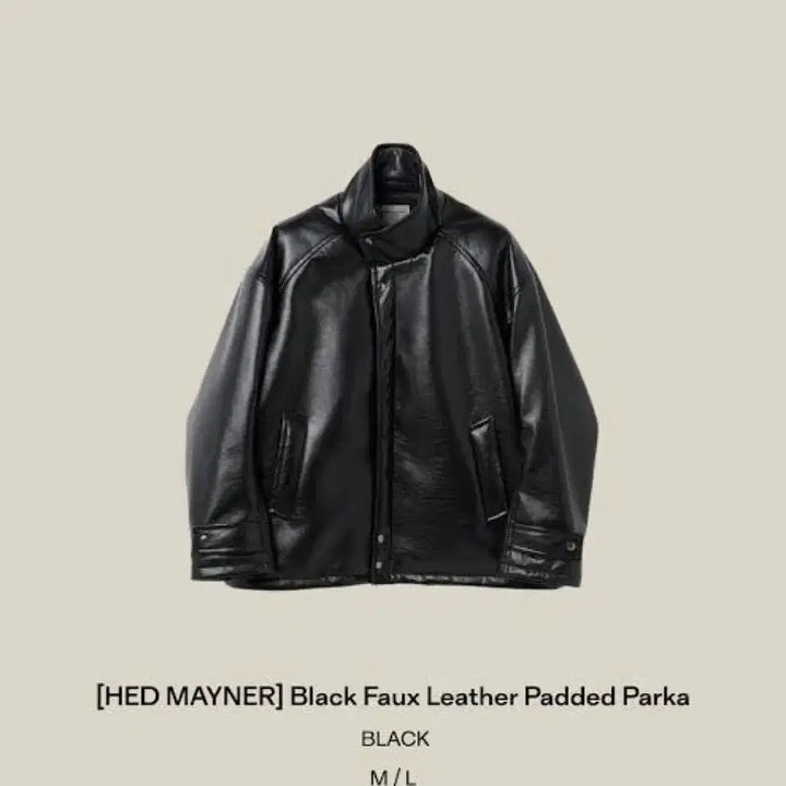 [BUNJANG] Hed Mayner Customellow Black Leather Padded Parka M / 헤드메이너 커스텀멜로우 블랙 레더 패디드 파카