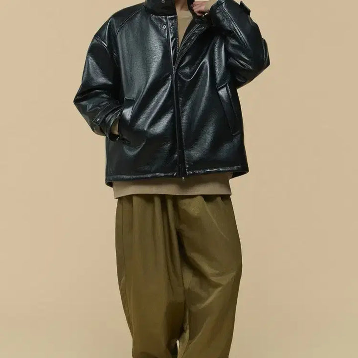 [BUNJANG] Hed Mayner Customellow Black Leather Padded Parka M / 헤드메이너 커스텀멜로우 블랙 레더 패디드 파카