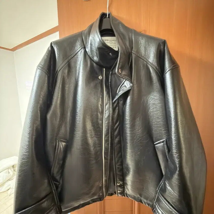 [BUNJANG] Hed Mayner Customellow Black Leather Padded Parka M / 헤드메이너 커스텀멜로우 블랙 레더 패디드 파카