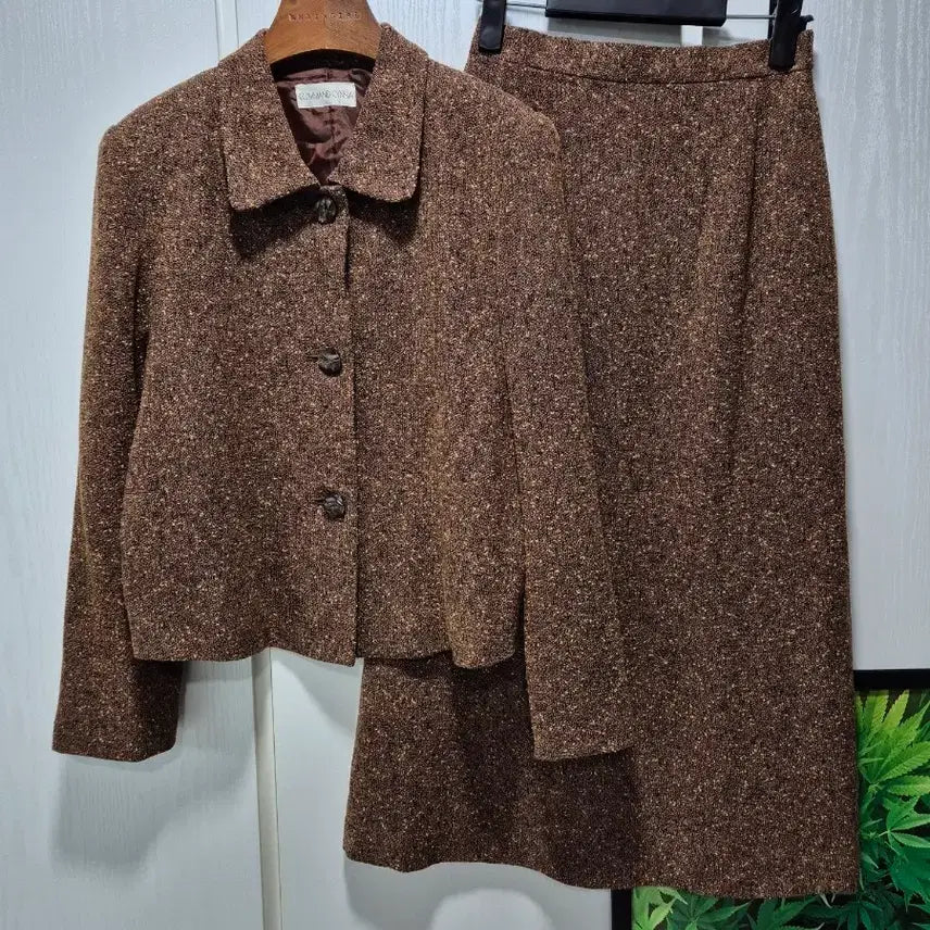 [BUNJANG] Vintage Tweed Skirt Suit Set / (세일)JPN일본빈티지 브라운 트위드 정장 스커트 셋업