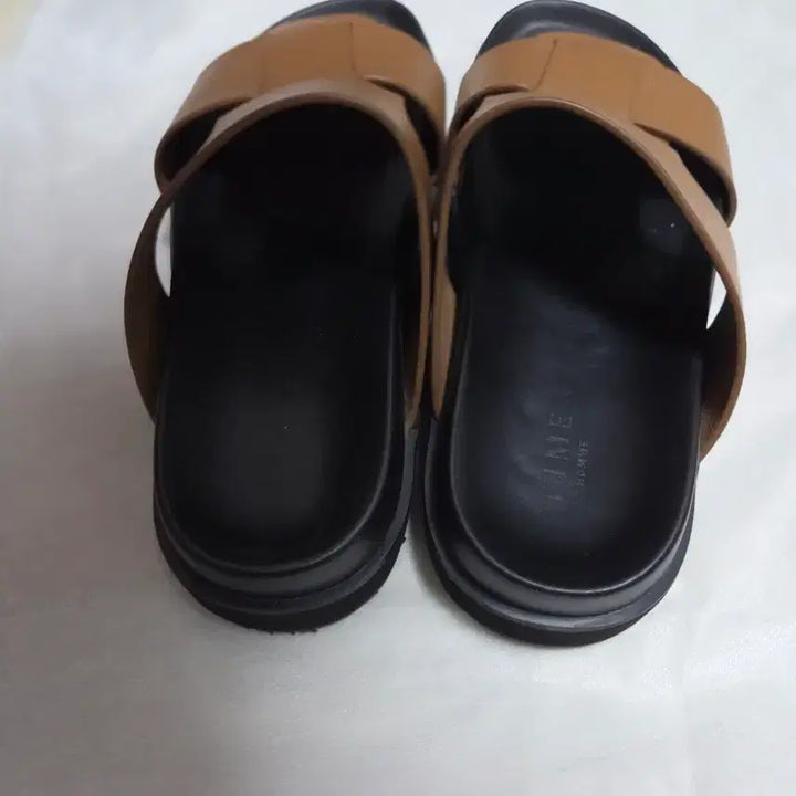 [BUNJANG] Time Homme Leather Slippers (Brown/Black) - Size 270 / 타임옴므  정품 브라운+블랙 가죽 슬리퍼 270사이즈