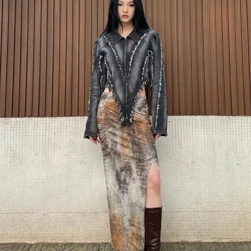 [BUNJANG] BAD BLOOD Twist Frayed Denim Cutoff Jacket / BAD BLOOD 트위스트 프레이드 데님 컷오프 자켓