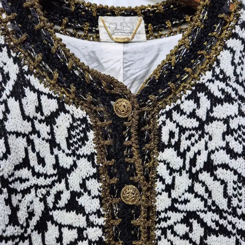 [BUNJANG] Vintage Pattern Knit Cardigan Jacket / (세일)빈티지 블랙/화이트 패턴 니트 가디건 자켓