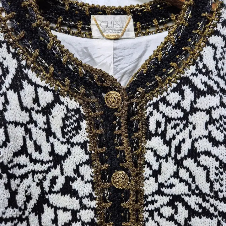 [BUNJANG] Vintage Pattern Knit Cardigan Jacket / (세일)빈티지 블랙/화이트 패턴 니트 가디건 자켓