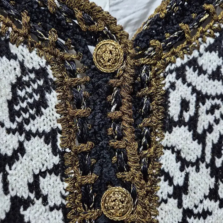 [BUNJANG] Vintage Pattern Knit Cardigan Jacket / (세일)빈티지 블랙/화이트 패턴 니트 가디건 자켓