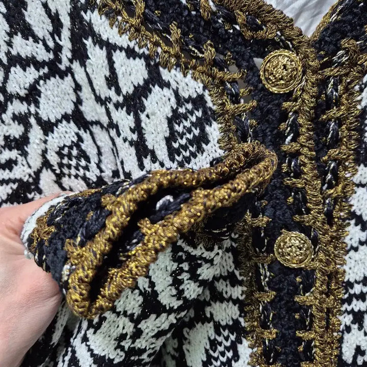 [BUNJANG] Vintage Pattern Knit Cardigan Jacket / (세일)빈티지 블랙/화이트 패턴 니트 가디건 자켓