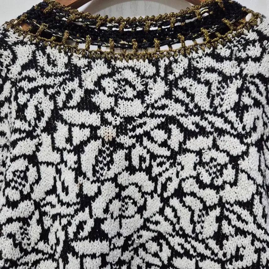 [BUNJANG] Vintage Pattern Knit Cardigan Jacket / (세일)빈티지 블랙/화이트 패턴 니트 가디건 자켓