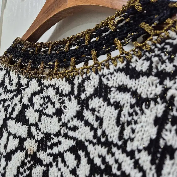 [BUNJANG] Vintage Pattern Knit Cardigan Jacket / (세일)빈티지 블랙/화이트 패턴 니트 가디건 자켓