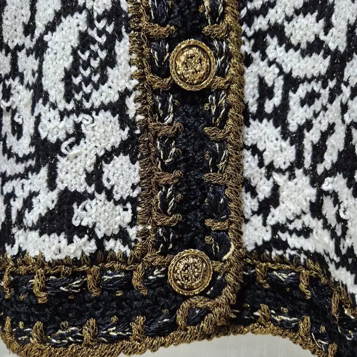 [BUNJANG] Vintage Pattern Knit Cardigan Jacket / (세일)빈티지 블랙/화이트 패턴 니트 가디건 자켓