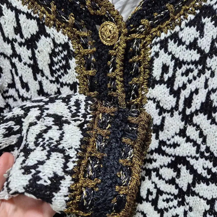 [BUNJANG] Vintage Pattern Knit Cardigan Jacket / (세일)빈티지 블랙/화이트 패턴 니트 가디건 자켓