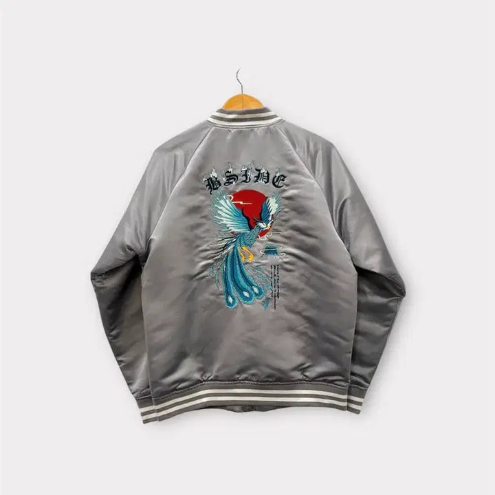 [BUNJANG] Vintage Satin Varsity Jacket - Silver / VIntage 스카잔 새틴 바시티 자켓 블루종 L 실버