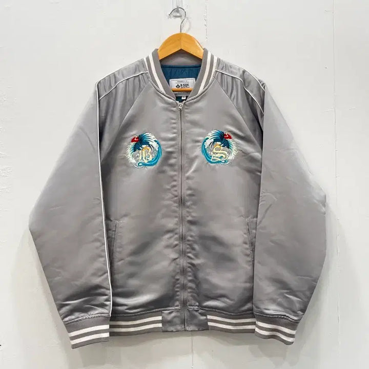[BUNJANG] Vintage Satin Varsity Jacket - Silver / VIntage 스카잔 새틴 바시티 자켓 블루종 L 실버