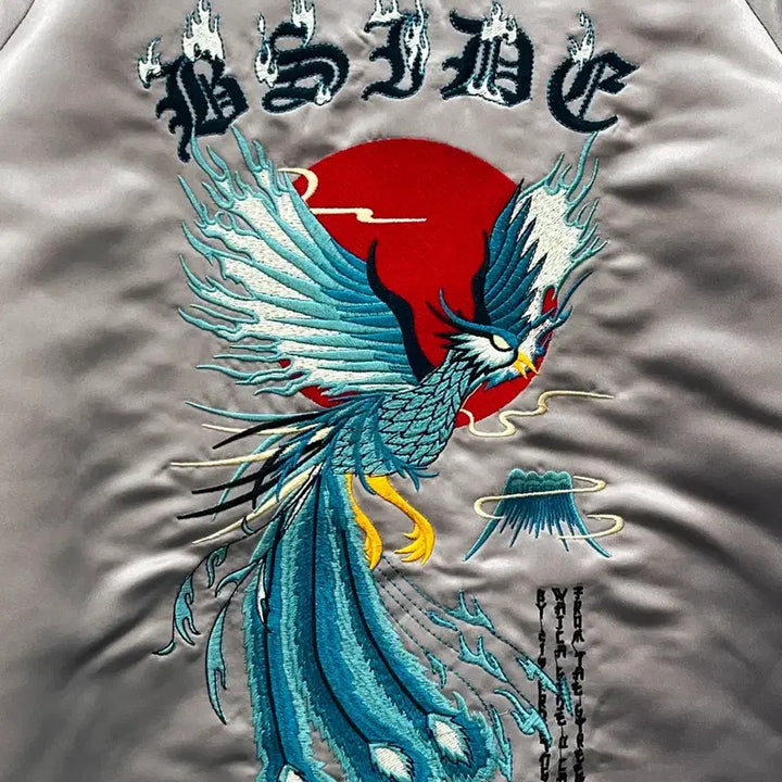 [BUNJANG] Vintage Satin Varsity Jacket - Silver / VIntage 스카잔 새틴 바시티 자켓 블루종 L 실버