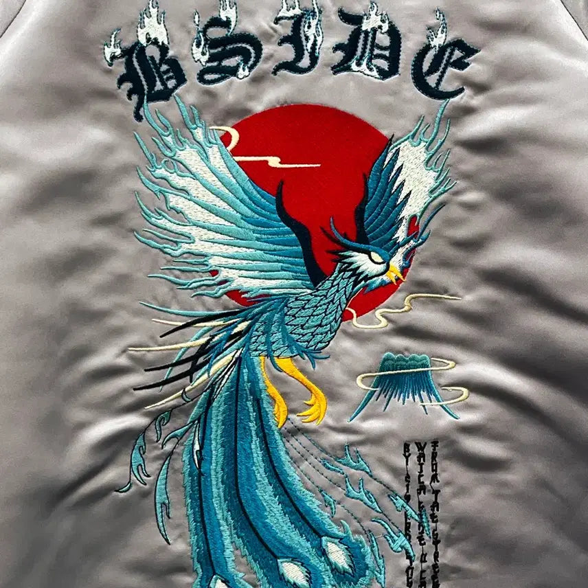 [BUNJANG] Vintage Satin Varsity Jacket - Silver / VIntage 스카잔 새틴 바시티 자켓 블루종 L 실버