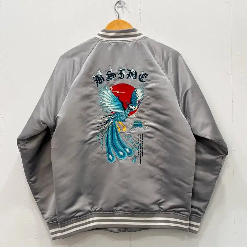 [BUNJANG] Vintage Satin Varsity Jacket - Silver / VIntage 스카잔 새틴 바시티 자켓 블루종 L 실버