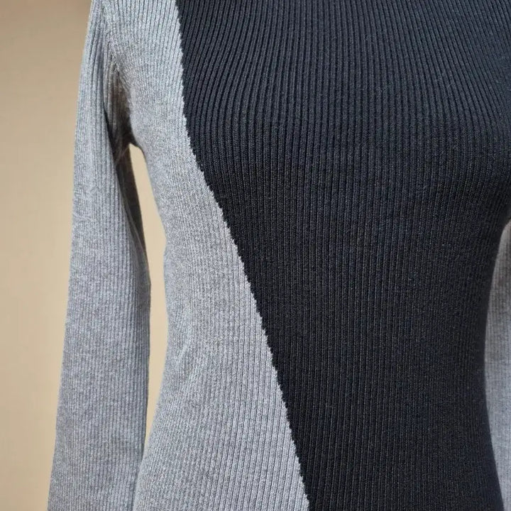 [BUNJANG] Two-Tone Ribbed Knit Long Dress / 투톤 골지 니트 롱 원피스