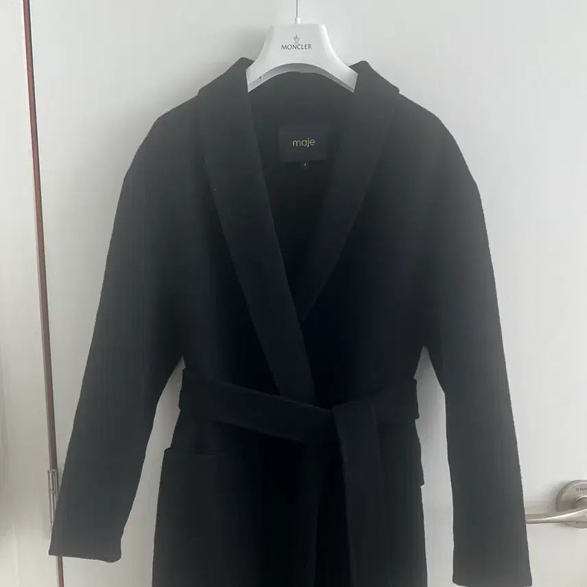 [BUNJANG] Maje Wool Belted Winter Coat Black / 정품 마쥬 maje  양모 벨티드 겨울 롤코트 블핵