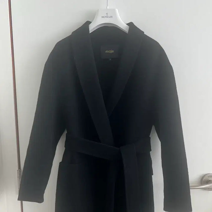 [BUNJANG] Maje Wool Belted Winter Coat Black / 정품 마쥬 maje  양모 벨티드 겨울 롤코트 블핵