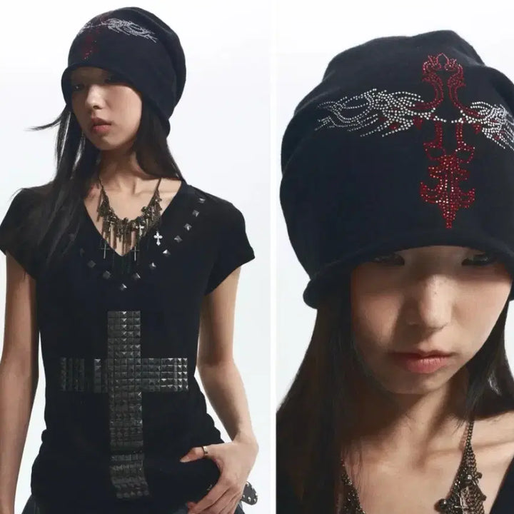 [BUNJANG] Noname Space Angel Wing Beanie / Noname space 핫픽스 천사 날개 비니 십자가 트라이벌