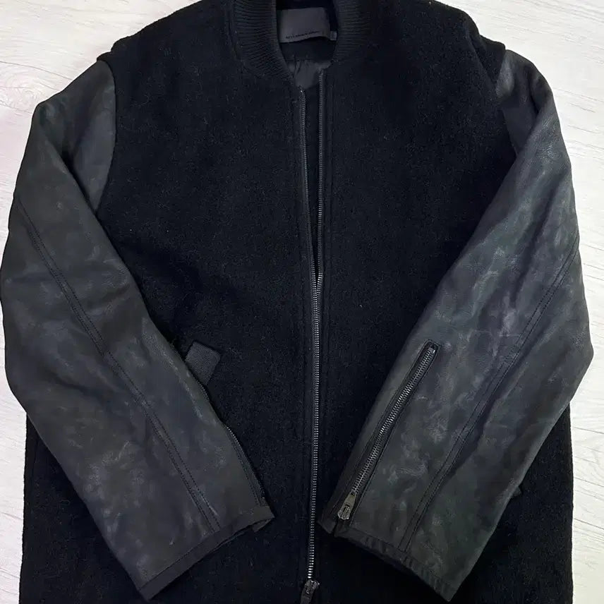 [BUNJANG] Alexander Wang Black Wool Leather Blouson Jacket / 알렉산더왕 블랙 울 레더 배색 블루종