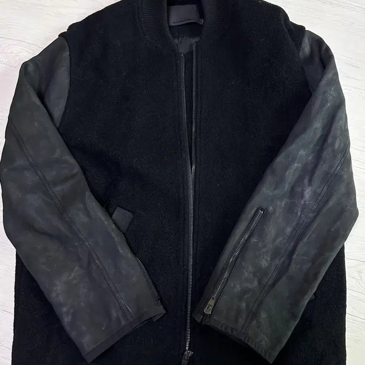 [BUNJANG] Alexander Wang Black Wool Leather Blouson Jacket / 알렉산더왕 블랙 울 레더 배색 블루종