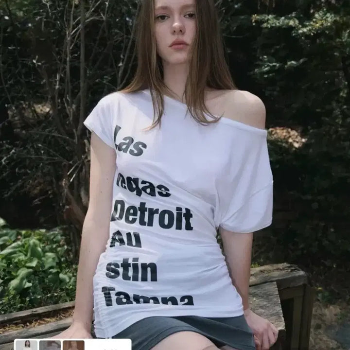 [BUNJANG] Please No Follow Sara Lettering Shirring White Shirt / 택o새상품)플리즈노팔로우Sara Lettering Shirring 화이트