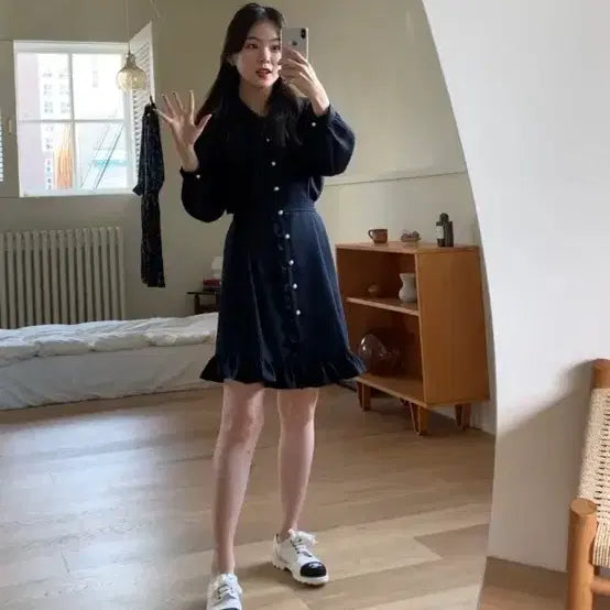 [BUNJANG] Lazy Corner Frill Collar Dress / 레이지코너 프릴 카라 원피스