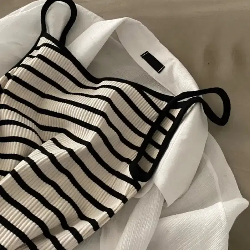 [BUNJANG] Striped Ribbed Tank Top / 스트라이프 골지 나시