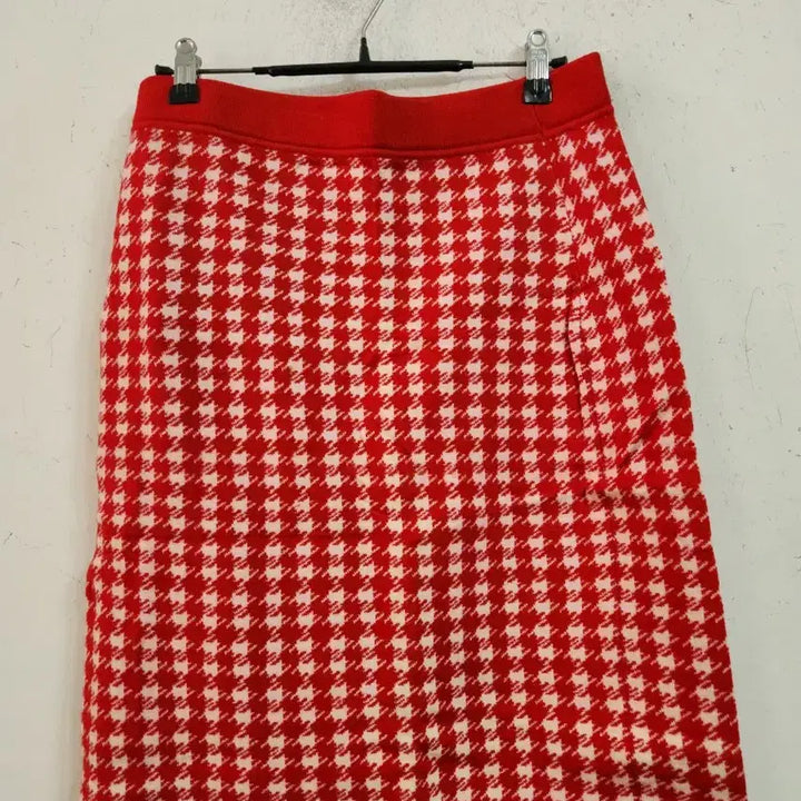 [BUNJANG] Red Houndstooth Check Skirt / 레드 하운드투스 체크 스커트