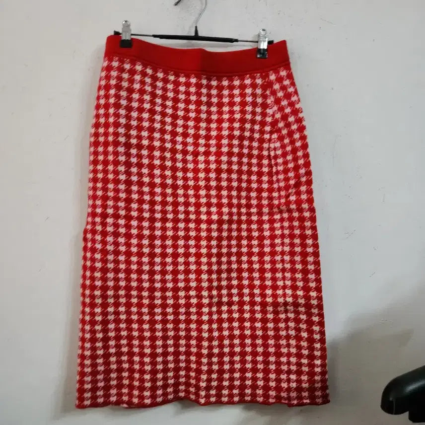 [BUNJANG] Red Houndstooth Check Skirt / 레드 하운드투스 체크 스커트