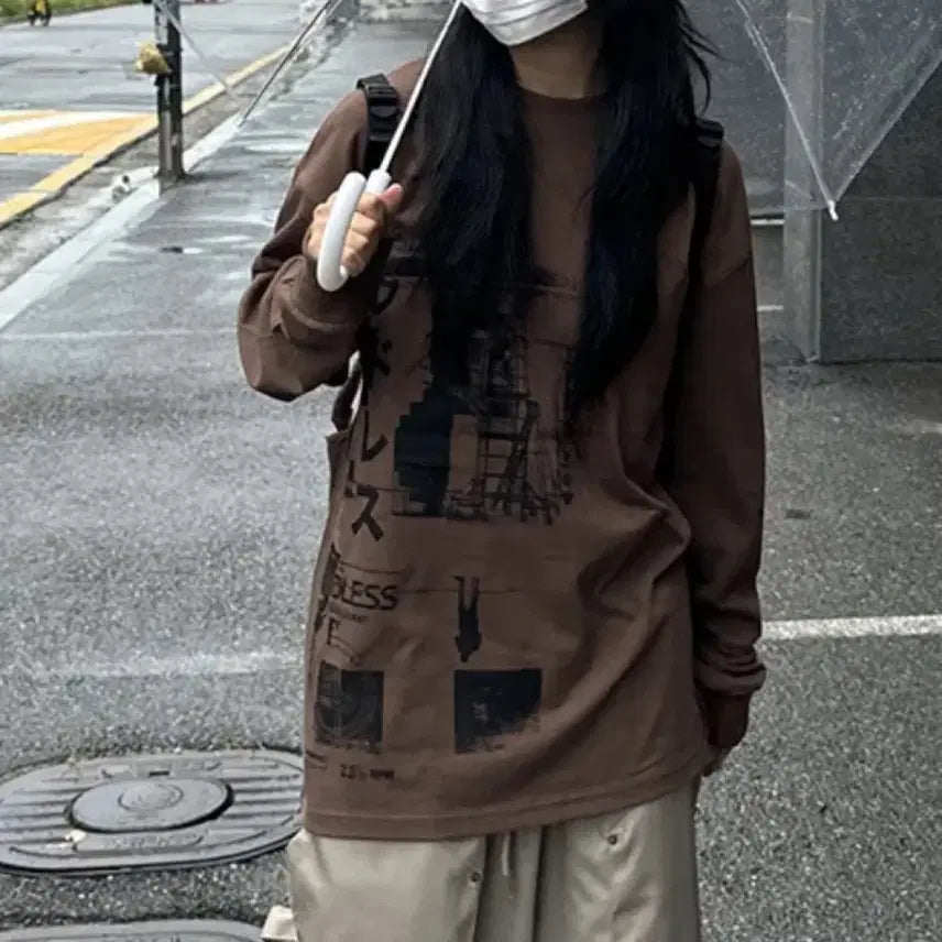 [BUNJANG] Brown Graphic Long Sleeve / 브라운 그래픽 롱슬리브