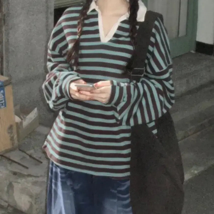 [BUNJANG] Striped Collar Shirt / 스트라이프 카라티